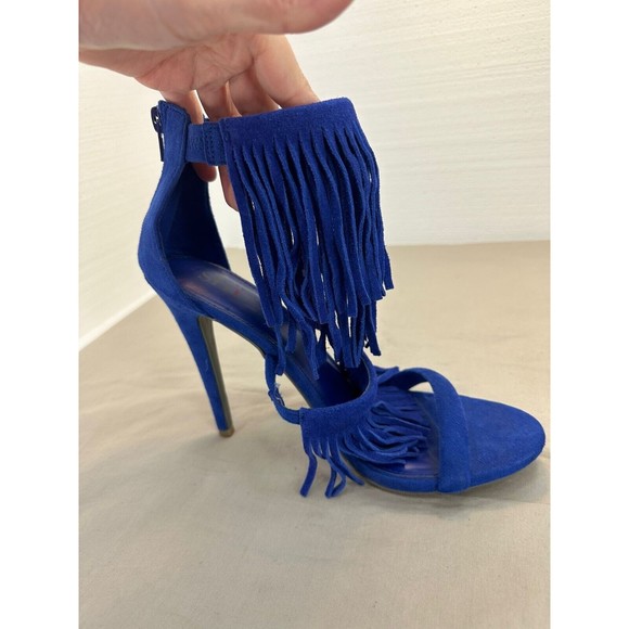 Shi by Journeys Womens KOKO Open Toe Fringe Sandal Heel Blue Size 8.5 M - Picture 5 of 11